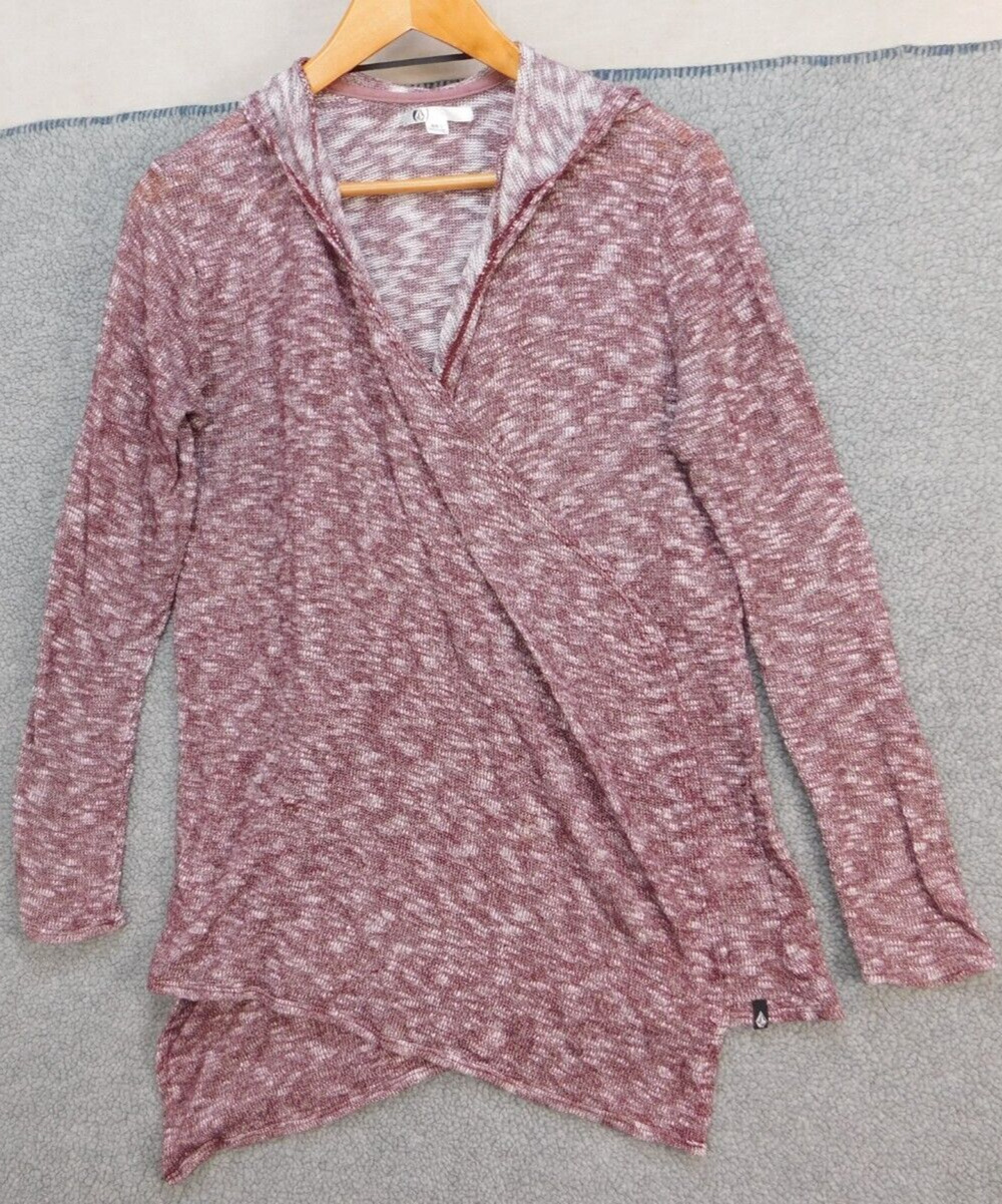 Volcom Hooded Sweater Women's M V Neck Purple Heather Open Front Cardigan